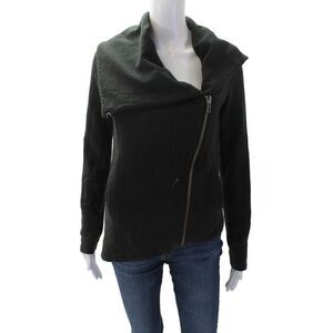 Helmut Womens Cotton Asymmetrical Full Zip Sweatshirt Solid Black Size P